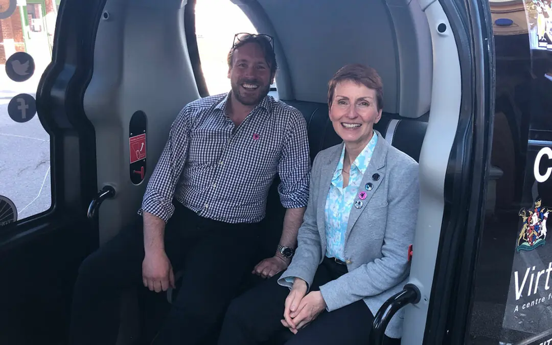 Helen Sharman OBE in the Westfield POD