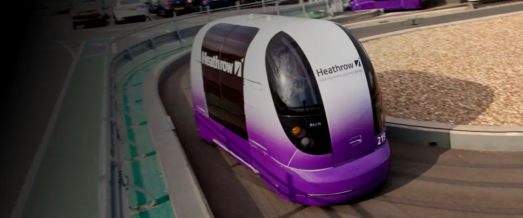 An autonomous passenger pod at Heathrow Airport